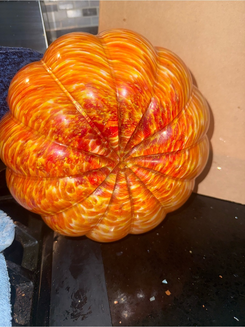 Hand-Blown Orange Glass Pumpkin with Green Stem - Picture 5 of 5